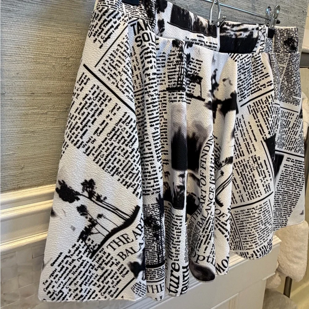 XL SHEIN Newspaper Print Black & White Skater Skirt built in shorts